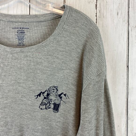 Lucky Brand Sleepwear Beer Waffle Thermal Top & Plaid Pants Set Size XL - Picture 3 of 16